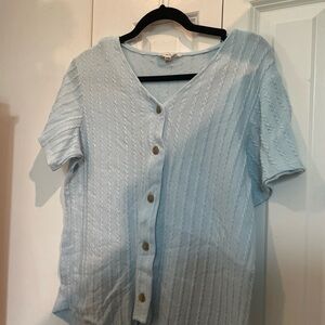 Weatherproof Blue Short Sleeve Ribbed Button Down Shirt